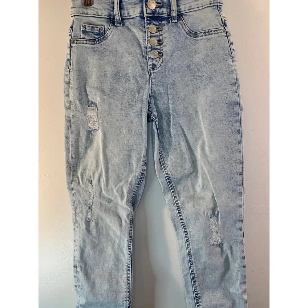 JUSTICE Girl’s Snap Button High Rise Distressed Jeggings / Size: 12